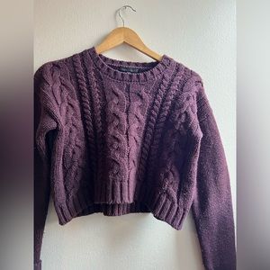 Anthropologie cropped purple cable knit pullover sweater